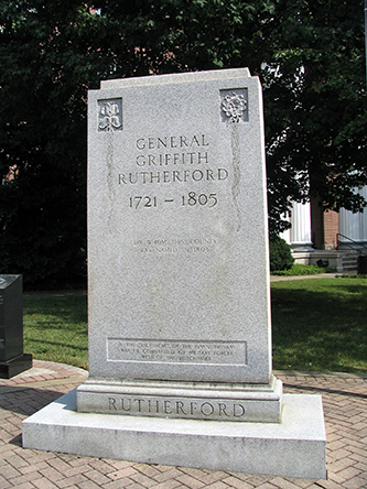 A stone slab with Rutherford's name engraved.