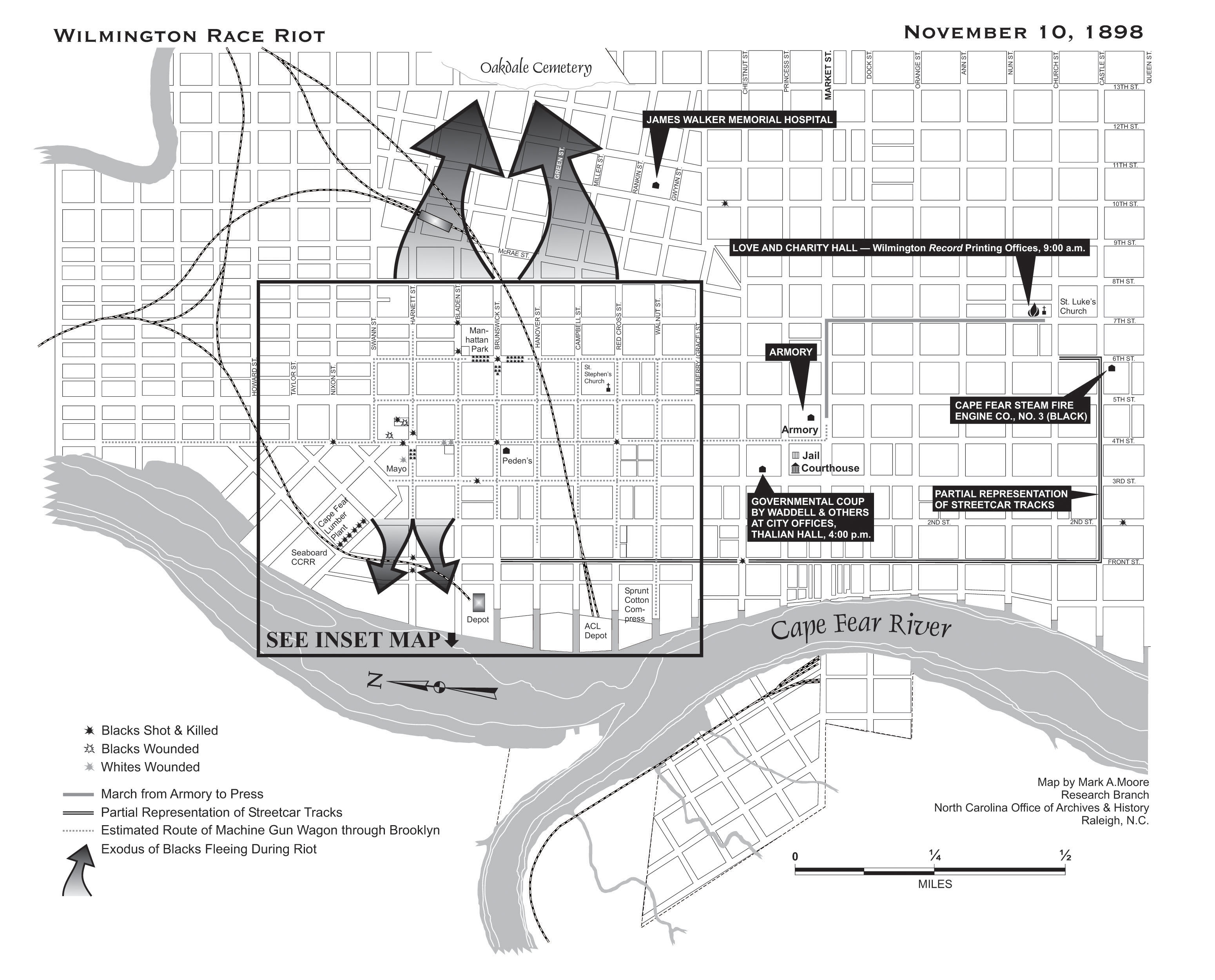 Modern map of the Wilmington Race Riot