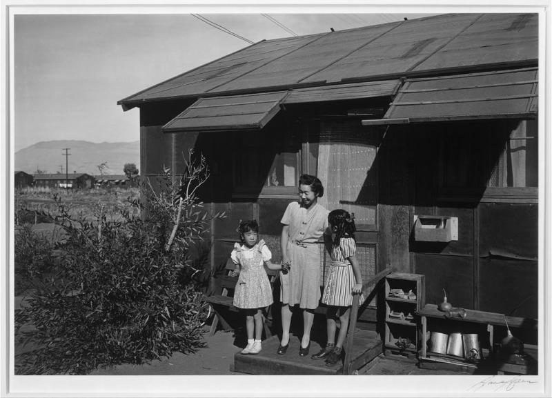 Mrs. Naguchi and two children, Manzanar Relocation Center