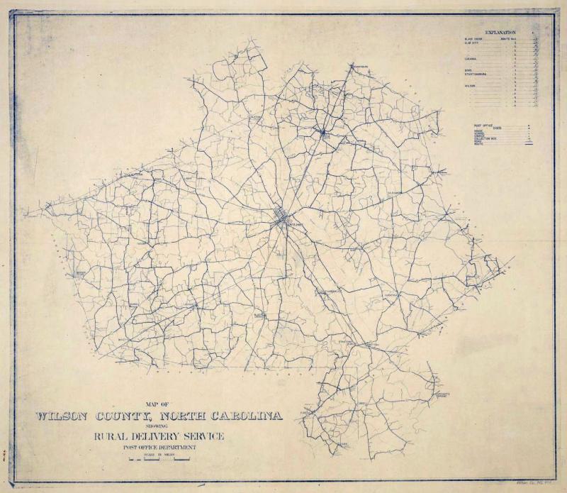 <img typeof="foaf:Image" src="http://statelibrarync.org/learnnc/sites/default/files/images/wilson_rfd.jpg" width="1387" height="1205" alt="Map of Wilson County, North Carolina, showing rural delivery service " title="Map of Wilson County, North Carolina, showing rural delivery service " />