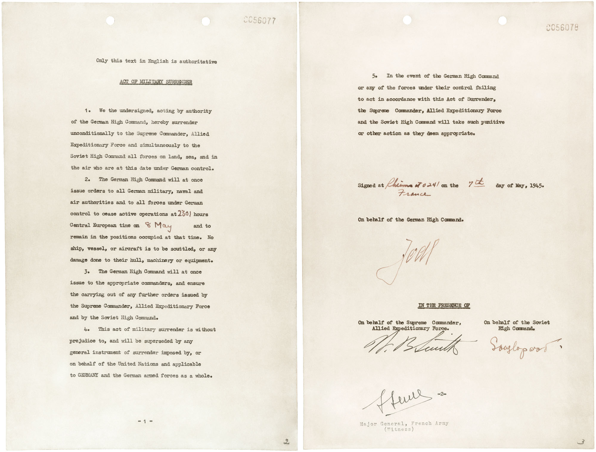 The instrument of surrender, signed May 7, 1945