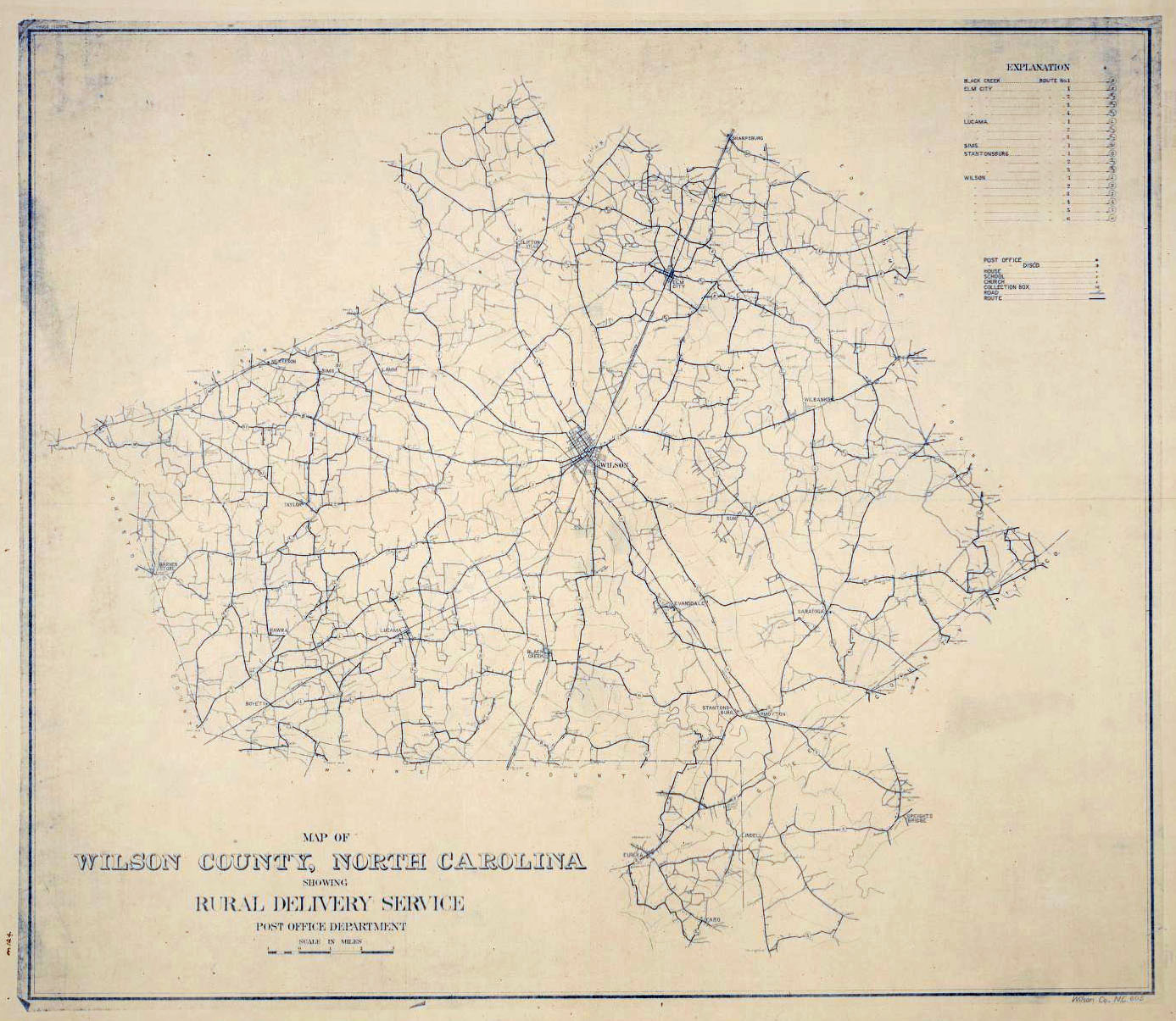 Map of Wilson County, North Carolina, showing rural delivery service 